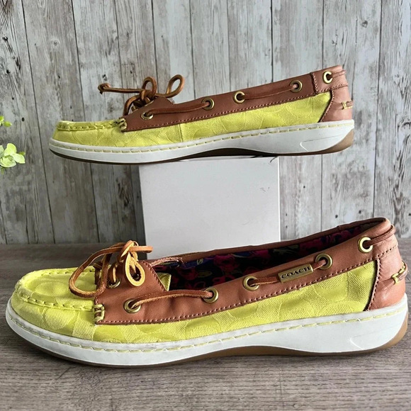 Coach Neon Monogrammed Boat Shoes Size 10 - Picture 1 of 8
